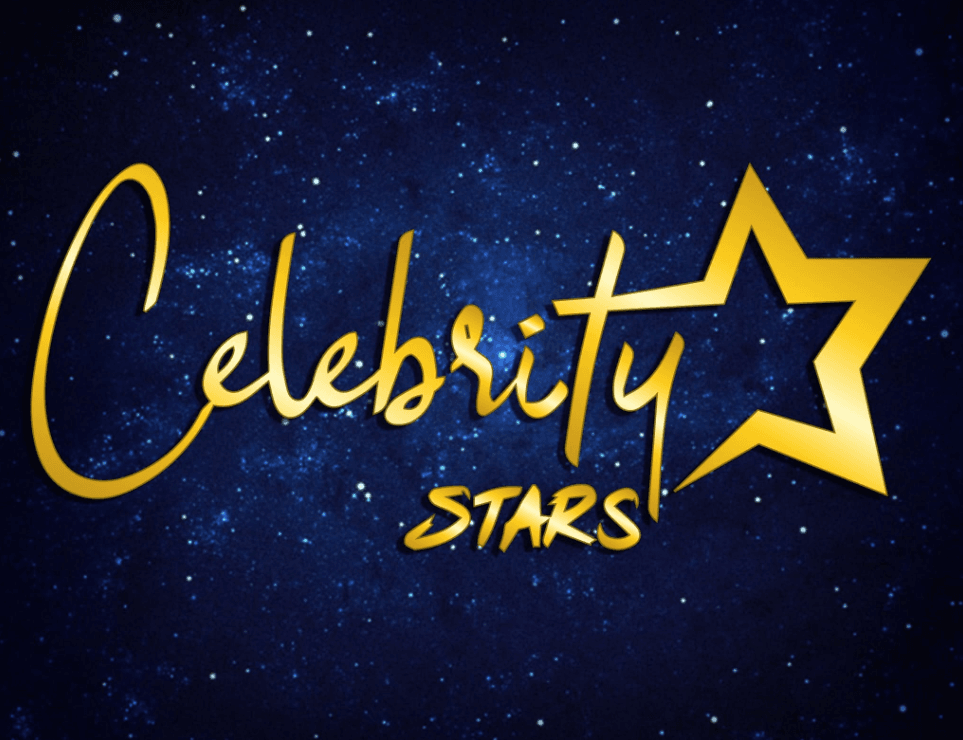 Celebrity stars band logo giallo sullo sfondo del cielo notturno